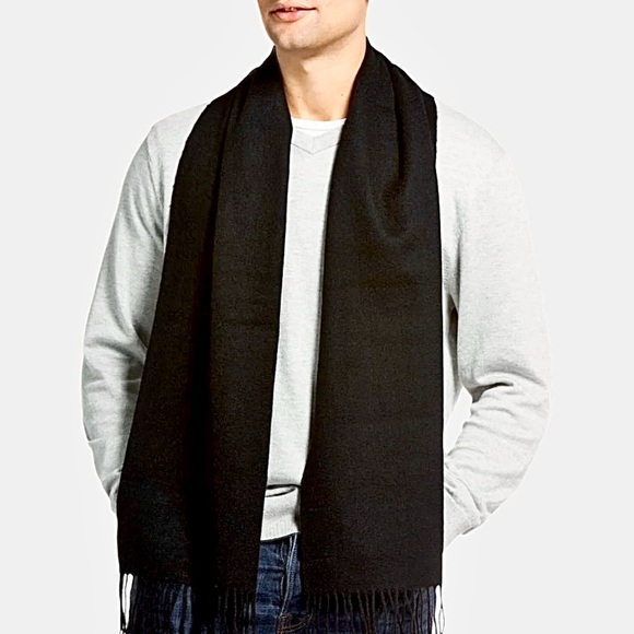 Men’s Pure 100% Scottish Cashmere Oversized Scarf Muffler Black New - Picture 2 of 4